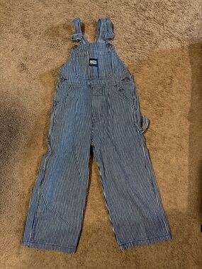 Kids 4T Striped Railroad-Style Overalls - Navy & White